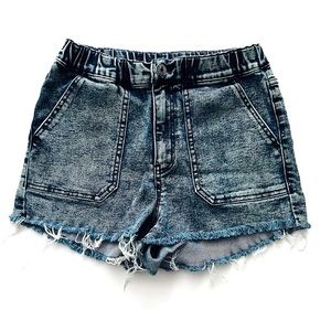 Green/Blue Acid Wash High Stretch Waist Denim Shorts Size XS